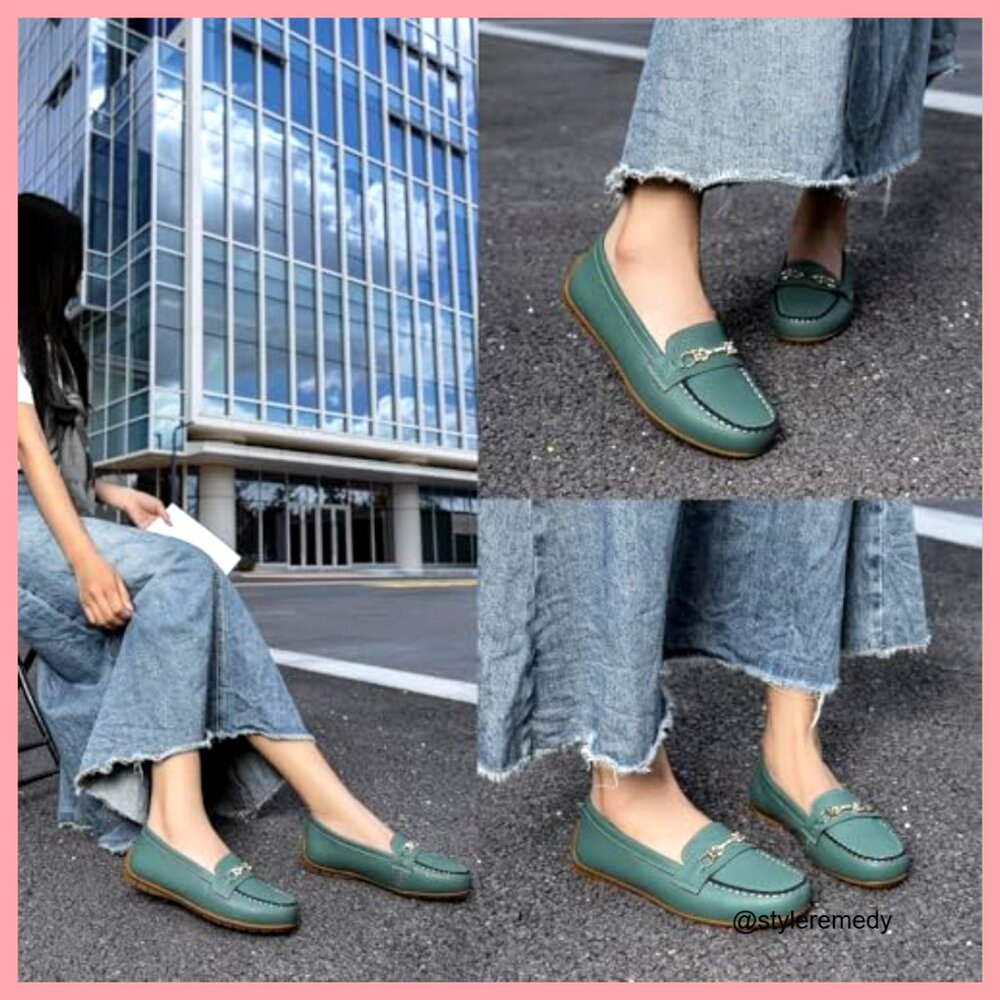 Leather Loafers Slip On Comfort Flats Business Casual Work Shoes - Picture 2 of 7